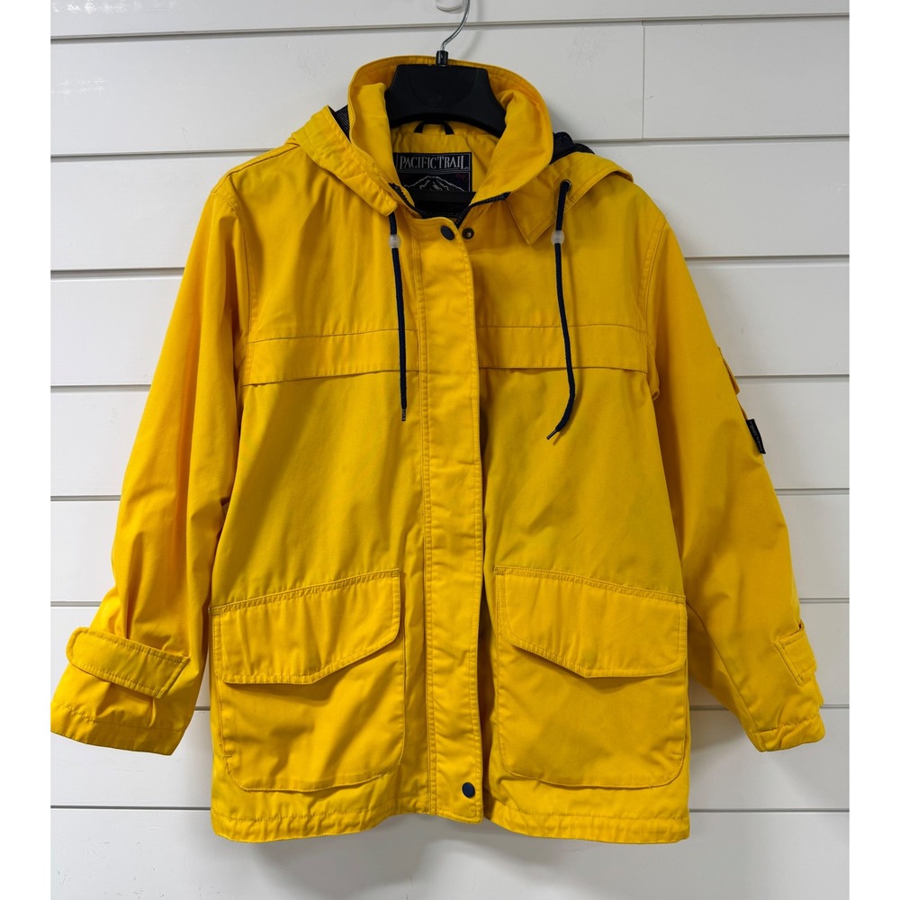 Pacific Trail Yellow Hooded Rain Jacket Womens Small Utility Windbreaker Coat